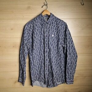 Cinch Mens Long Sleeve Button Down Shirt Blue Paisley Print Size M